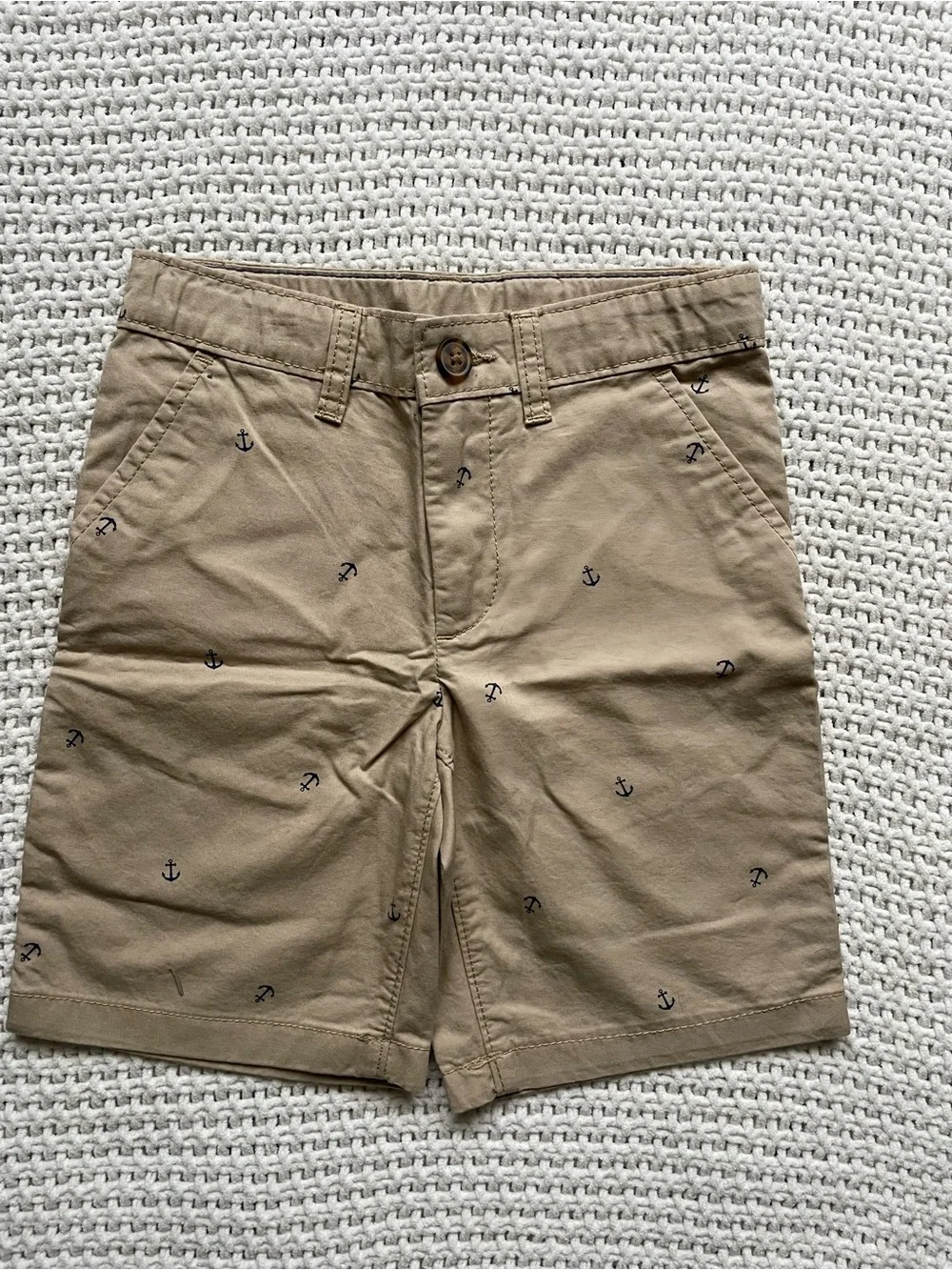 Carter's Tan Shorts with Navy Anchor Embroidery
